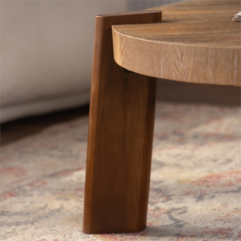 36.6 Round Herringbone Rustic Coffee Table  Natural Wood Finish