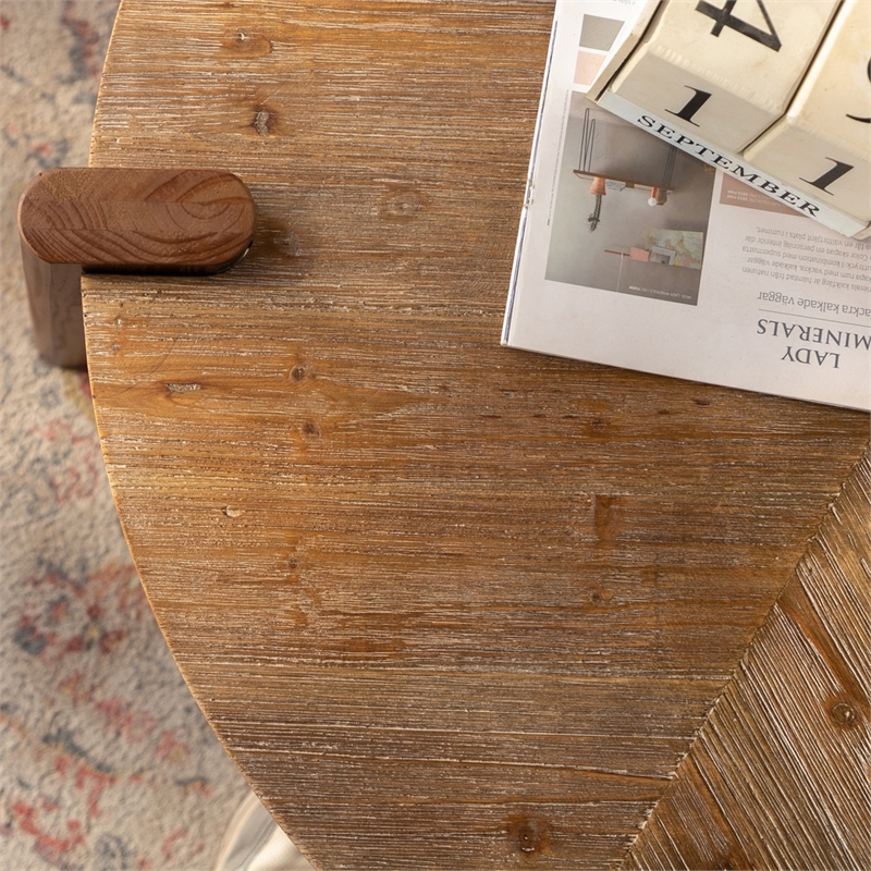 36.6 Round Herringbone Rustic Coffee Table  Natural Wood Finish