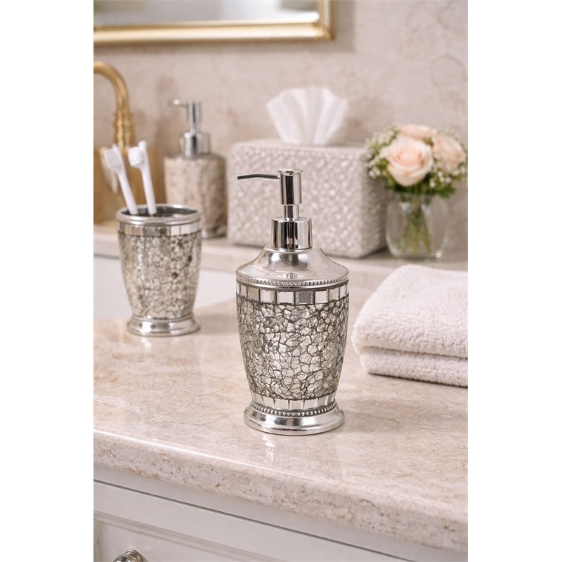 Liquid Soap Dispenser Pump Bottle Silver Aluminum Bathroom Kitchen Vanity Decor