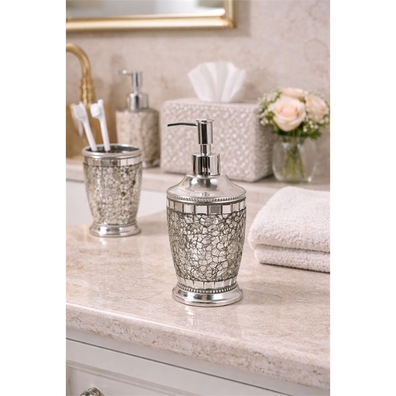 Liquid Soap Dispenser Pump Bottle Silver Aluminum Bathroom Kitchen Vanity Decor