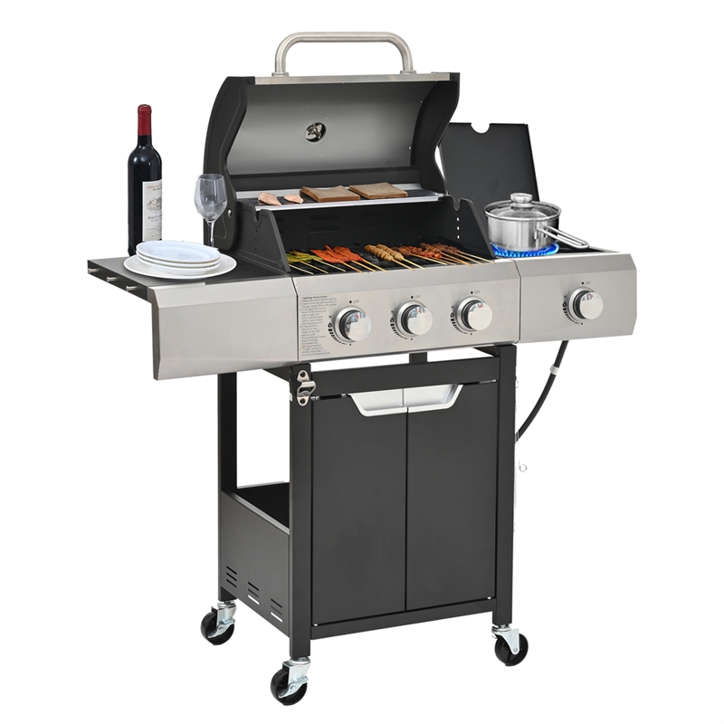 3 Burner PropaneGas Grill Side Burner 40500 BTU Stainless Steel