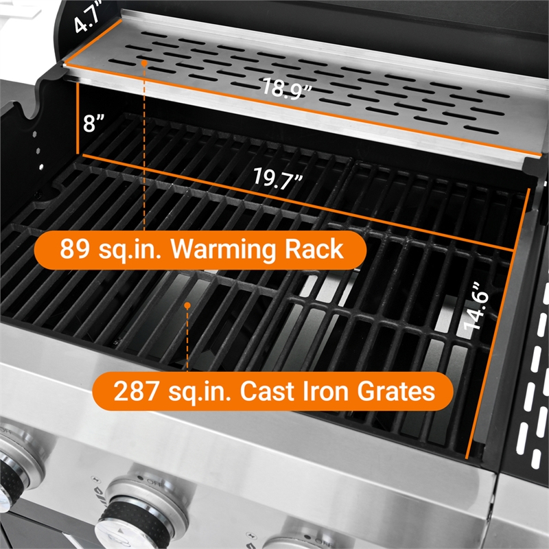 3 Burner PropaneGas Grill Side Burner 40500 BTU Stainless Steel
