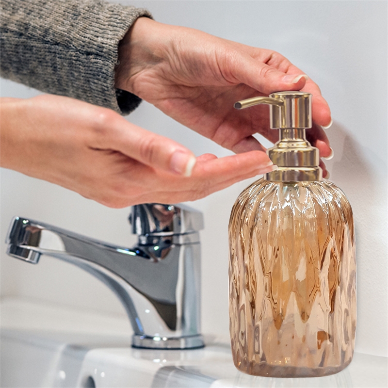 Amber Glass Liquid Soap Dispenser Pump for Bathroom and  Kitchen Sink