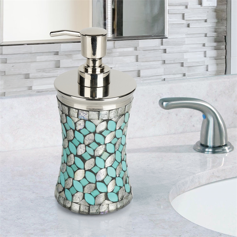 Silver Glass Mosaic Liquid Soap Dispenser Pump for Bathroom and  Kitchen Sink