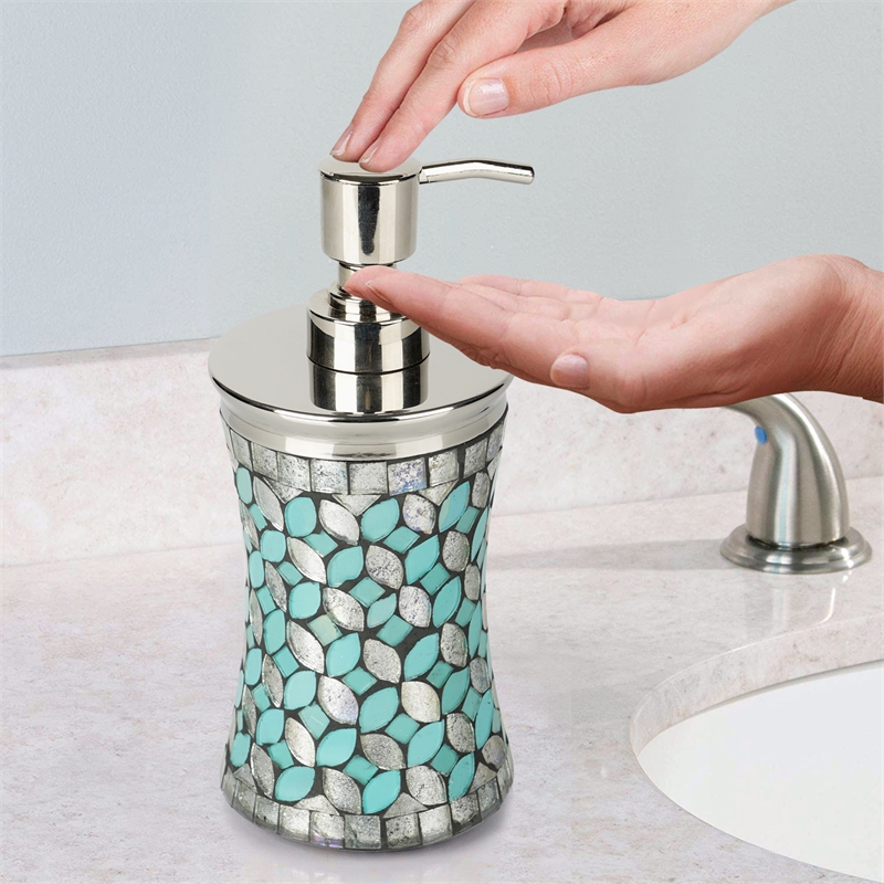Silver Glass Mosaic Liquid Soap Dispenser Pump for Bathroom and  Kitchen Sink