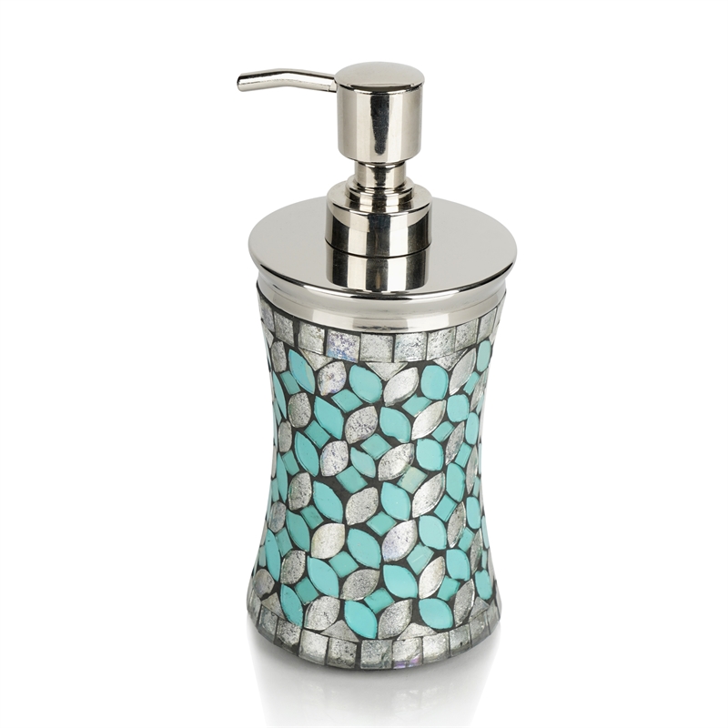 Silver Glass Mosaic Liquid Soap Dispenser Pump for Bathroom and  Kitchen Sink