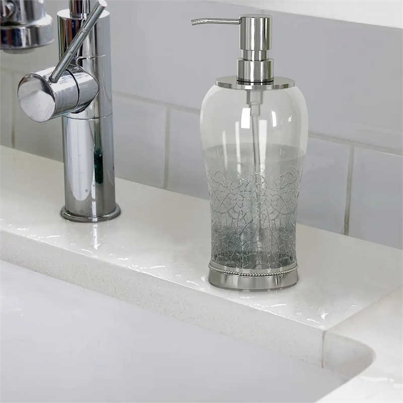 Smoke Metal  Crackle Glass Soap Dispenser Pump for Bathroom and  Kitchen Sink