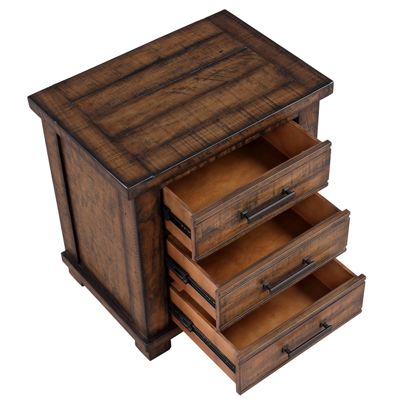 Rustic 3-Drawer Solid Wood Farmhouse Nightstand
