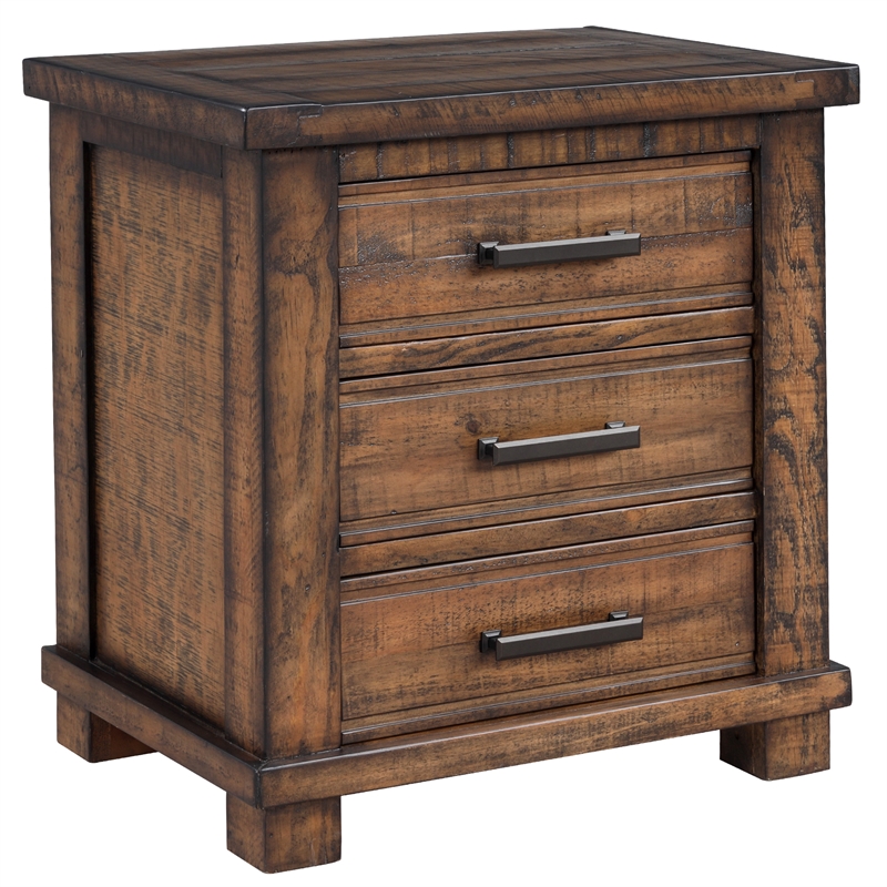 Rustic 3-Drawer Solid Wood Farmhouse Nightstand