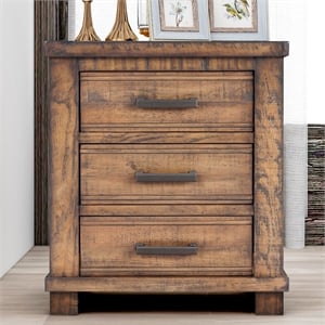 Rustic 3-Drawer Solid Wood Farmhouse Nightstand
