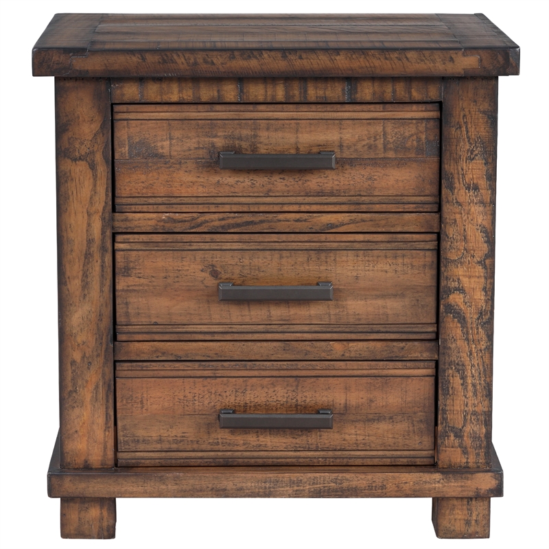 Rustic 3-Drawer Solid Wood Farmhouse Nightstand