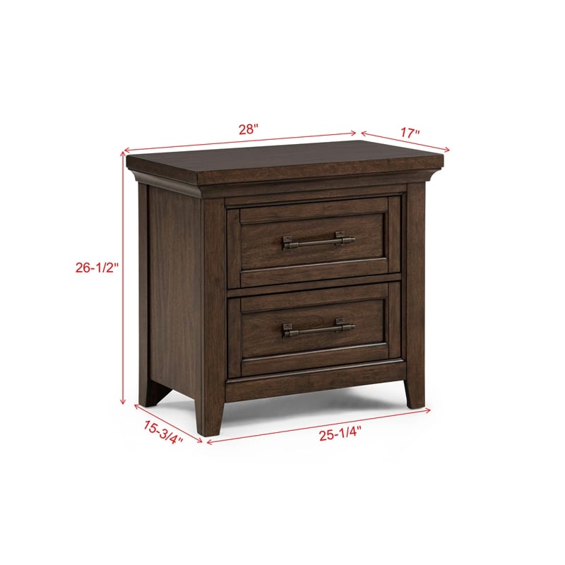 2-Drawer Contemporary Brown Nightstand - Solid Wood