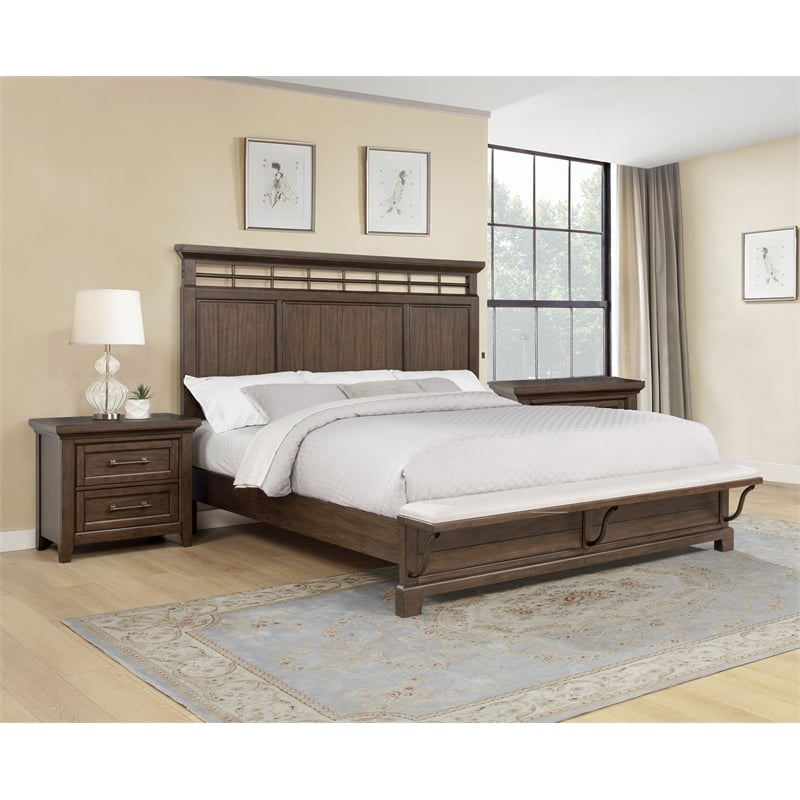 2-Drawer Contemporary Brown Nightstand - Solid Wood