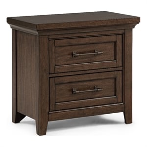 2-Drawer Contemporary Brown Nightstand - Solid Wood