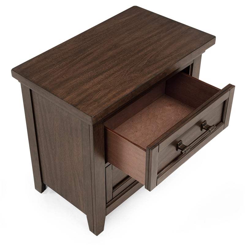 2-Drawer Contemporary Brown Nightstand - Solid Wood