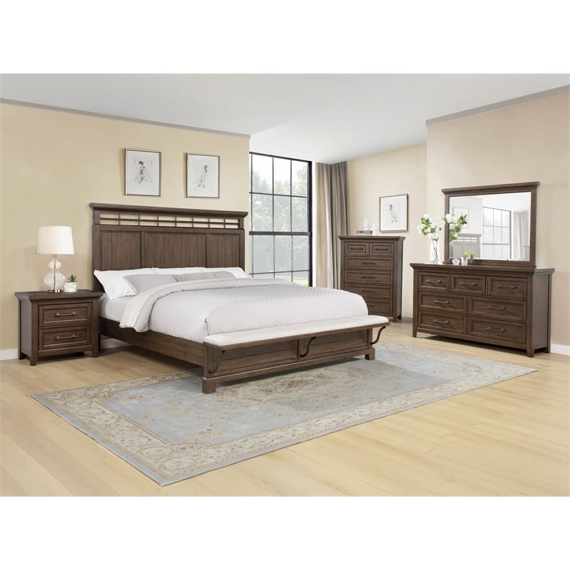 2-Drawer Contemporary Brown Nightstand - Solid Wood