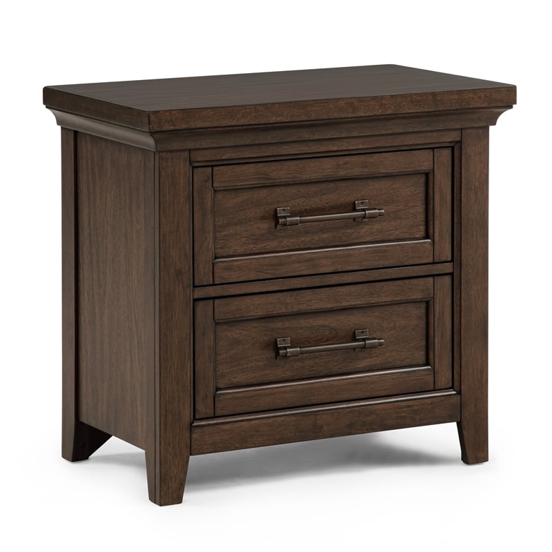 2-Drawer Contemporary Brown Nightstand - Solid Wood