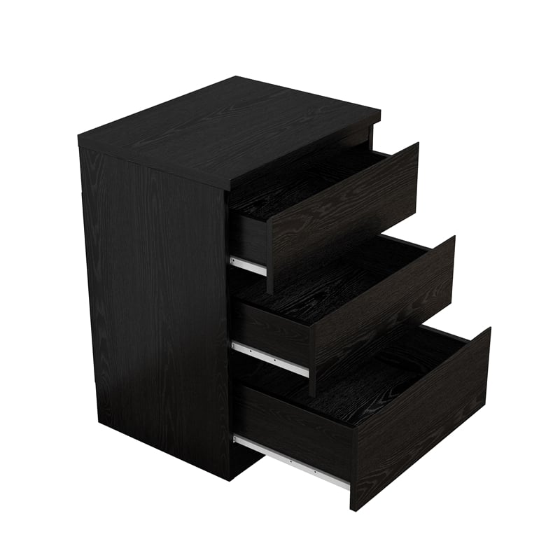 19.7-Inch Black Solid Wood Nightstand with 3 Drawers and Storage Cabinet