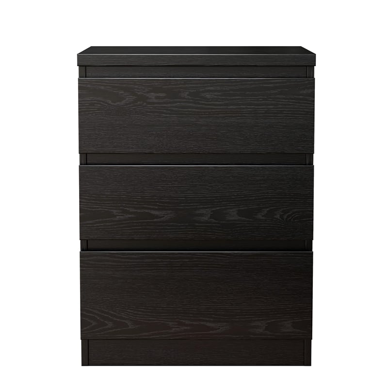 19.7-Inch Black Solid Wood Nightstand with 3 Drawers and Storage Cabinet