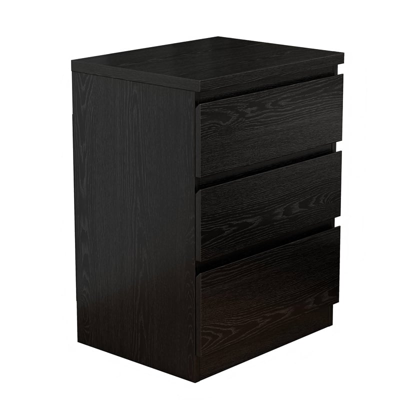 19.7-Inch Black Solid Wood Nightstand with 3 Drawers and Storage Cabinet