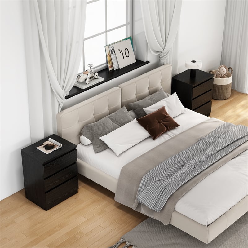 19.7-Inch Black Solid Wood Nightstand with 3 Drawers and Storage Cabinet