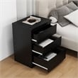 19.7-Inch Black Solid Wood Nightstand with 3 Drawers and Storage Cabinet