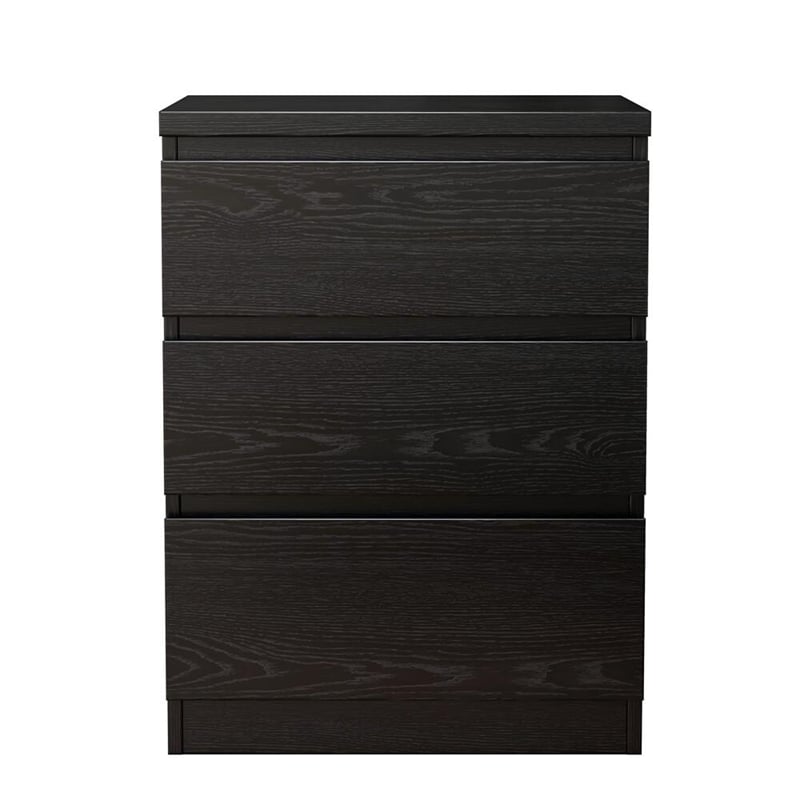 19.7-Inch Black Solid Wood Nightstand with 3 Drawers and Storage Cabinet