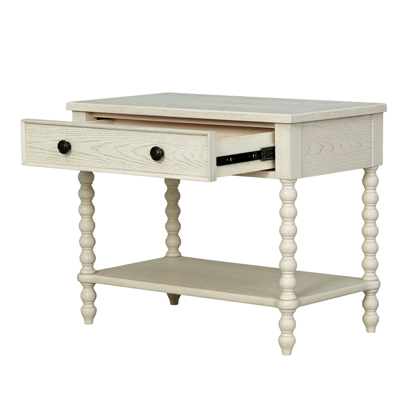 Antique Cream Large Solid Wood Nightstand beige