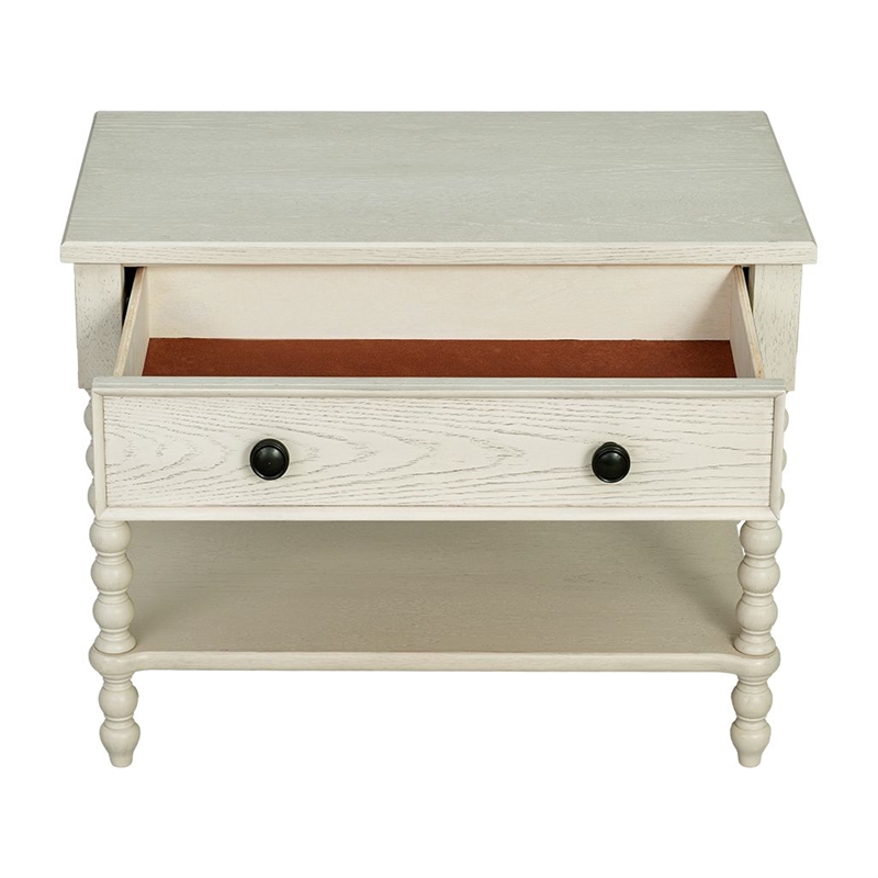 Antique Cream Large Solid Wood Nightstand beige