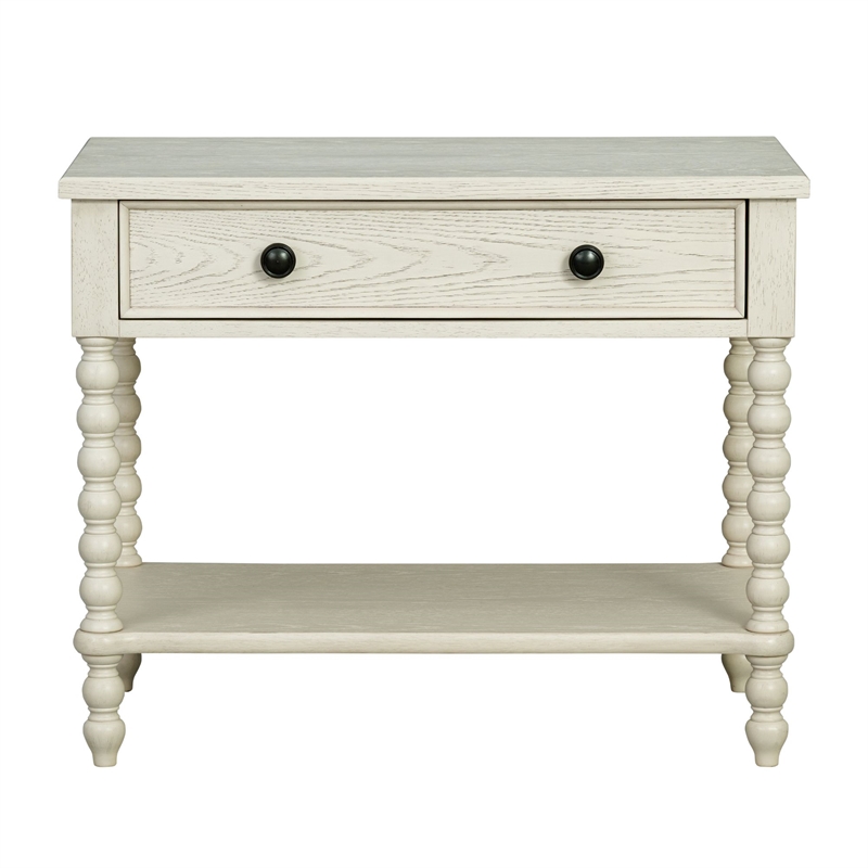 Antique Cream Large Solid Wood Nightstand beige