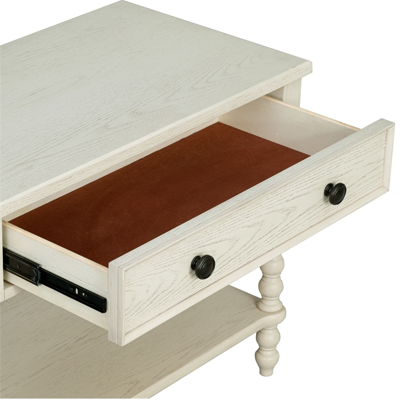 Antique Cream Large Solid Wood Nightstand beige