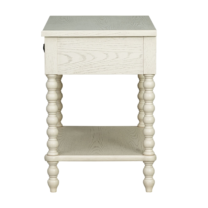 Antique Cream Large Solid Wood Nightstand beige