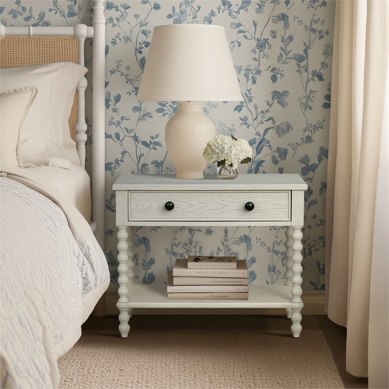 Antique Cream Large Solid Wood Nightstand beige