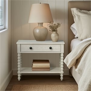Antique Cream Large Solid Wood Nightstand beige