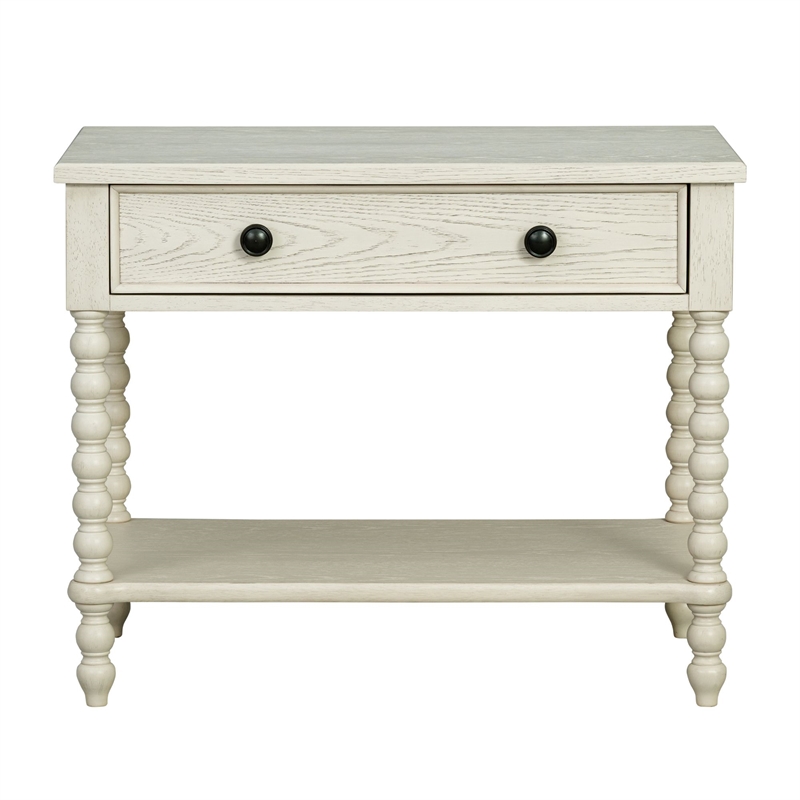 Antique Cream Large Solid Wood Nightstand beige