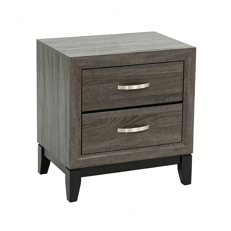 2 Drawer Modern Nightstand with Storage Gray Solid Wood 24 Wide