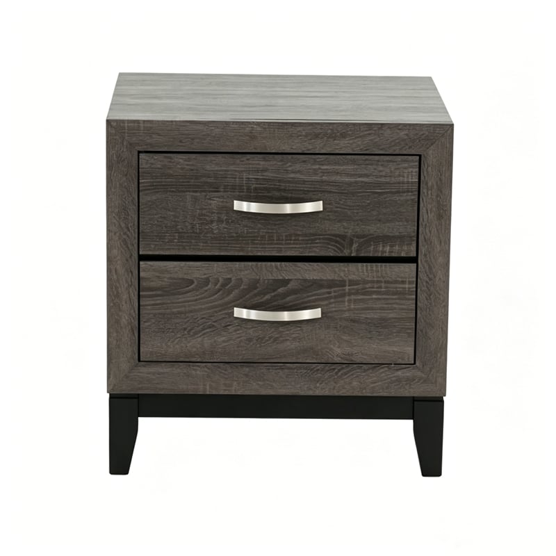 2 Drawer Modern Nightstand with Storage Gray Solid Wood 24 Wide