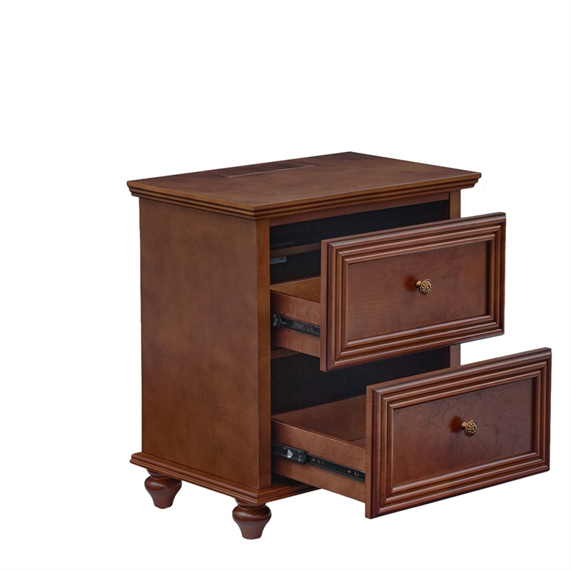 22.9 Mid-Century Modern 2-Drawer Nightstand Walnut Solid Wood