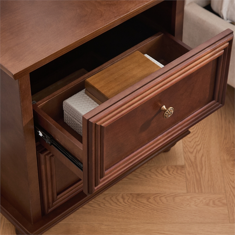22.9 Mid-Century Modern 2-Drawer Nightstand Walnut Solid Wood