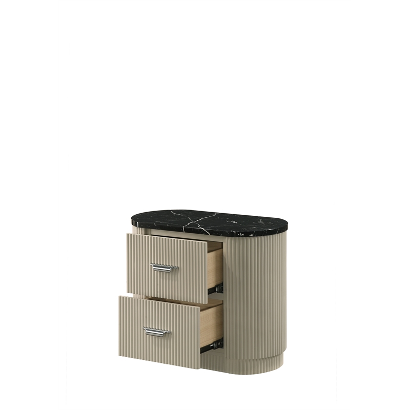 Travonte Gray Linen & Beige Nightstand Solid Wood Construction