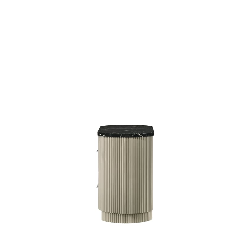 Travonte Gray Linen & Beige Nightstand Solid Wood Construction