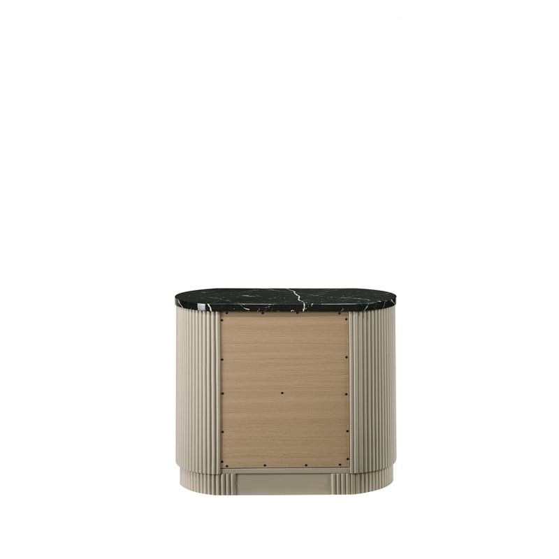 Travonte Gray Linen & Beige Nightstand Solid Wood Construction
