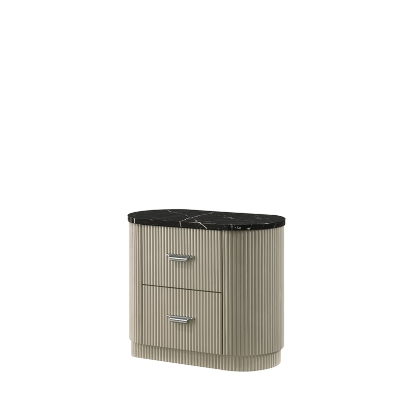 Travonte Gray Linen & Beige Nightstand Solid Wood Construction