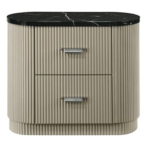 Travonte Gray Linen & Beige Nightstand Solid Wood Construction