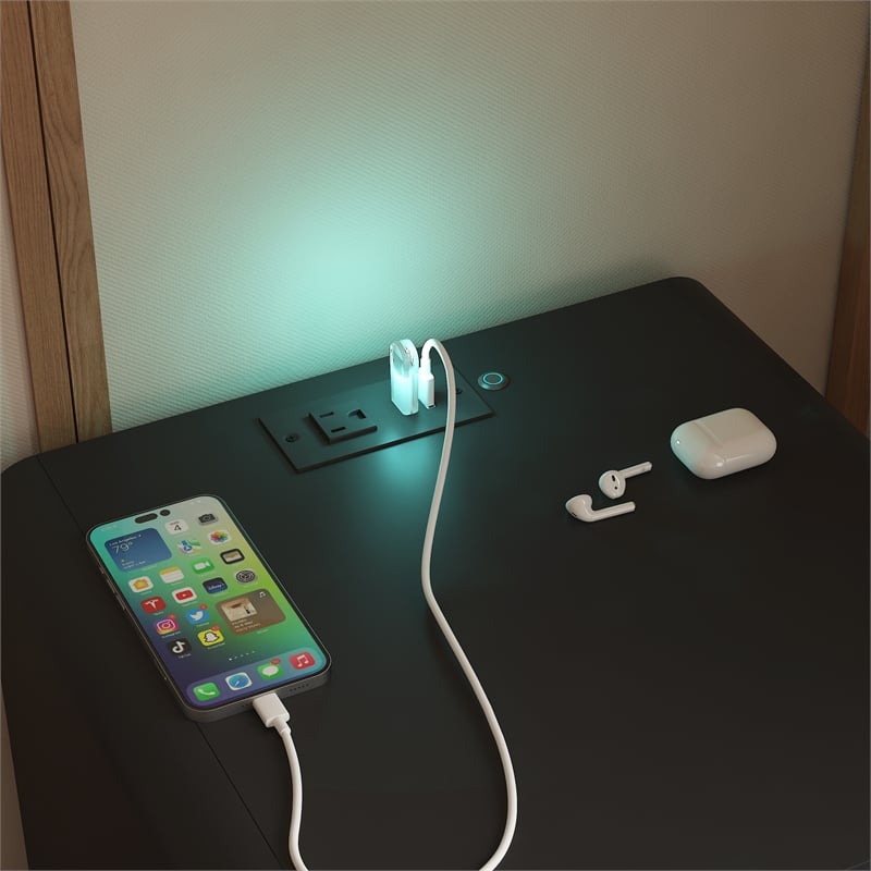 Smart Solid Wood Nightstand with Charging Station LED Lights and Storage