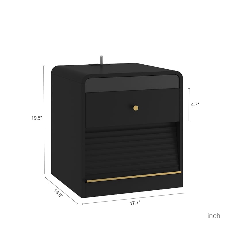 Smart Solid Wood Nightstand with Charging Station LED Lights and Storage
