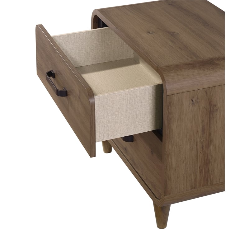 2-Drawer Contemporary Nightstand Bedside Table  Solid Wood Brown Finish