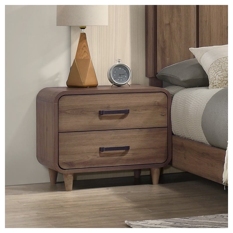 2-Drawer Contemporary Nightstand Bedside Table  Solid Wood Brown Finish