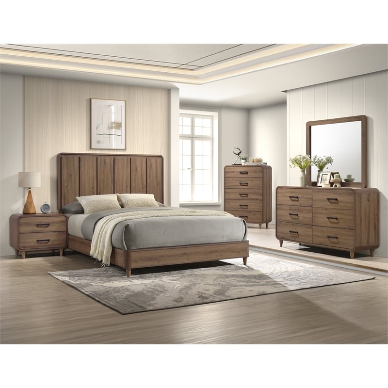 2-Drawer Contemporary Nightstand Bedside Table  Solid Wood Brown Finish