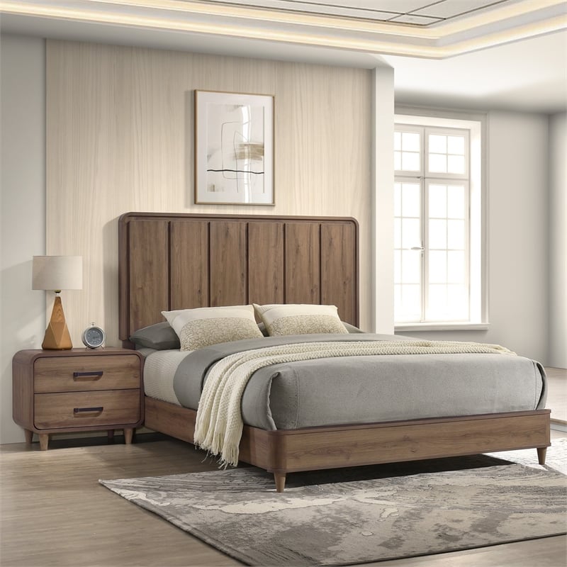2-Drawer Contemporary Nightstand Bedside Table  Solid Wood Brown Finish
